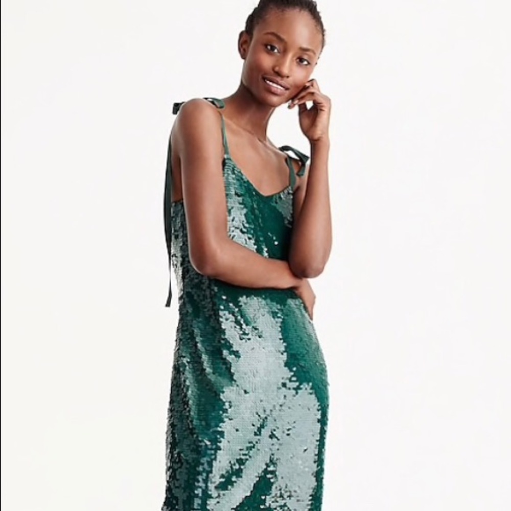 J. Crew Collection, tie shoulder sequin dress